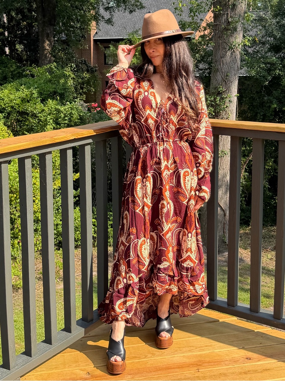 FROM PARIS FRANCE 🇫🇷 Boho Paisley Maxi Dress in Burgundy